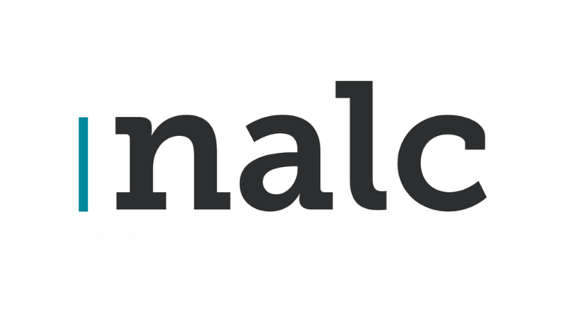 Logo of National Association of Local Councils 0 black lowercase letters preceded by a vertical turquoise stripe