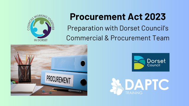 Folders on a desk, one marked procurement