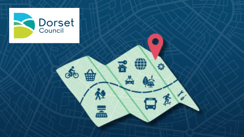 Graphic map with location marker against dark blue background