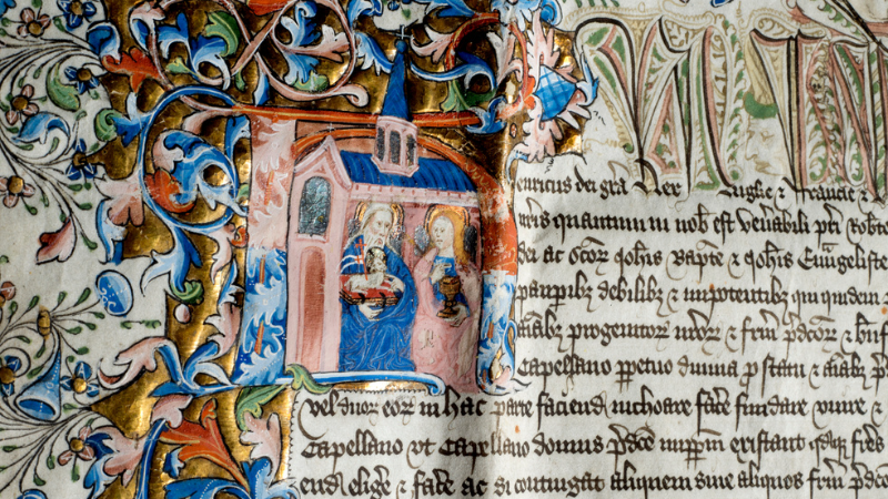 Close up of illustrated manuscript