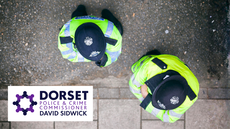 Aerial photo of two police officers on street