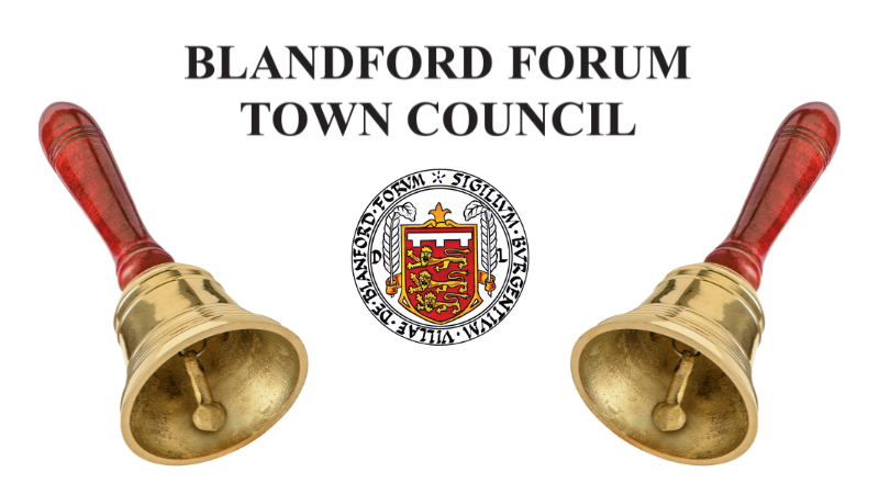Blandford Forum Town Council logo with criers' bells to each side